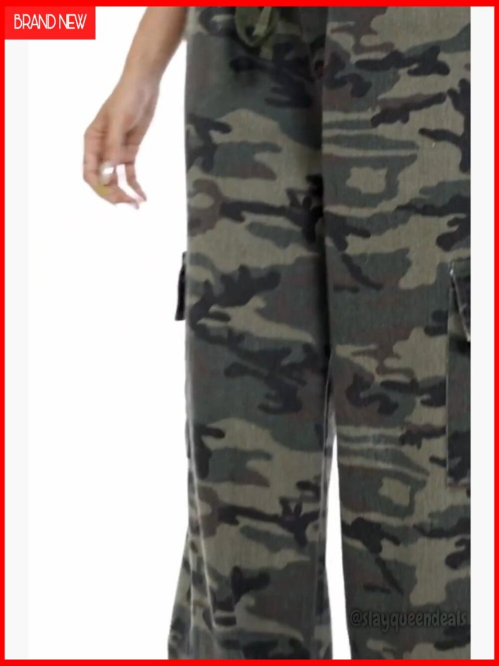 High Waisted Wide Leg Camo Cargo Pants Baggy Straight Jeans - Picture 6 of 6